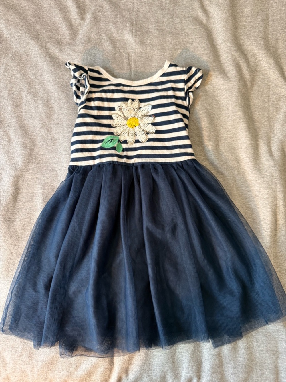 Wonder Nation Toddler Girls Navy Striped Daisy Tulle Dress